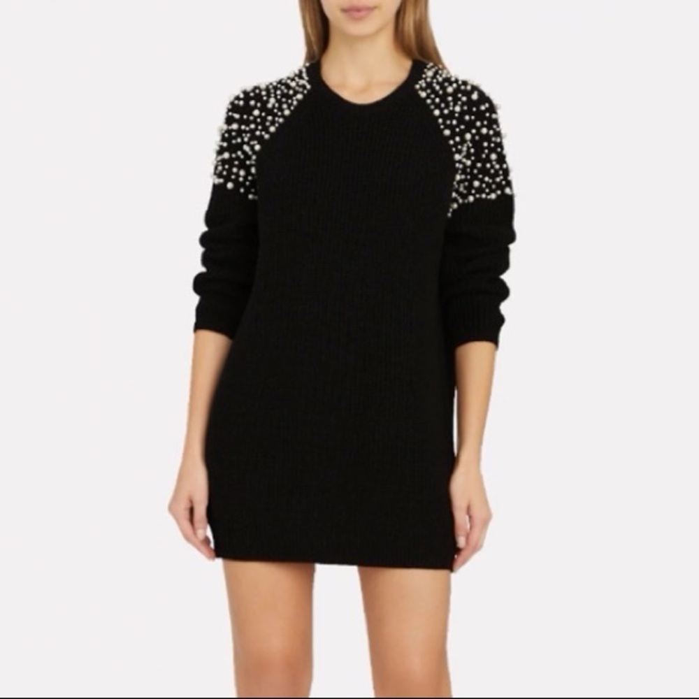 Michelle Mason Faux Pearl-Embellished Ribbed Cotton Mini Dress Black ––NWT